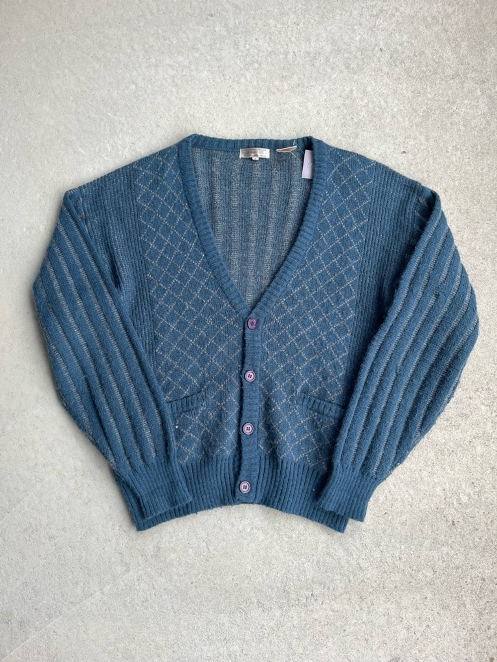 Bugatchi Teal Knit Cardigan with Subtle Diamond Pattern